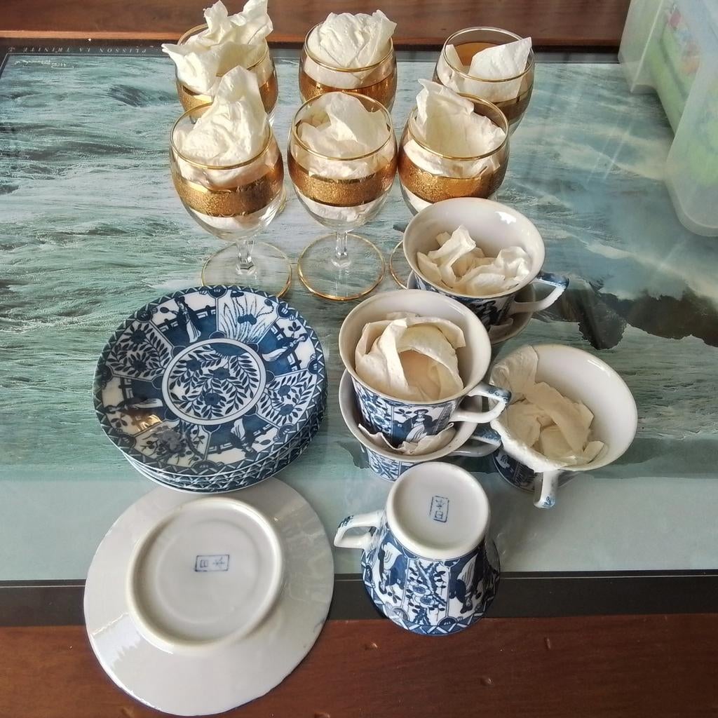 Vintage glazen goud en servies, Antiek en Kunst, Ophalen