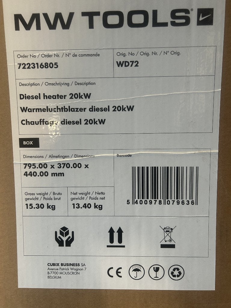 hete luchtblazer diesel 20KW, Ophalen, Zo goed als nieuw, 800 watt of meer, Overige typen