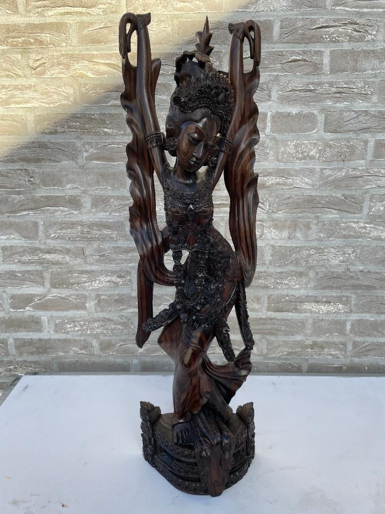 vintage balinees houtsnijwerk - legong danseres - 74,5 cm, Antiek en Kunst, Ophalen of Verzenden