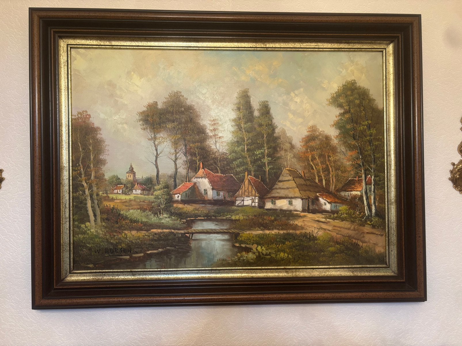 Groot Olieverfschilderij op Doek in Klassieke Houten Lijst, Ophalen
