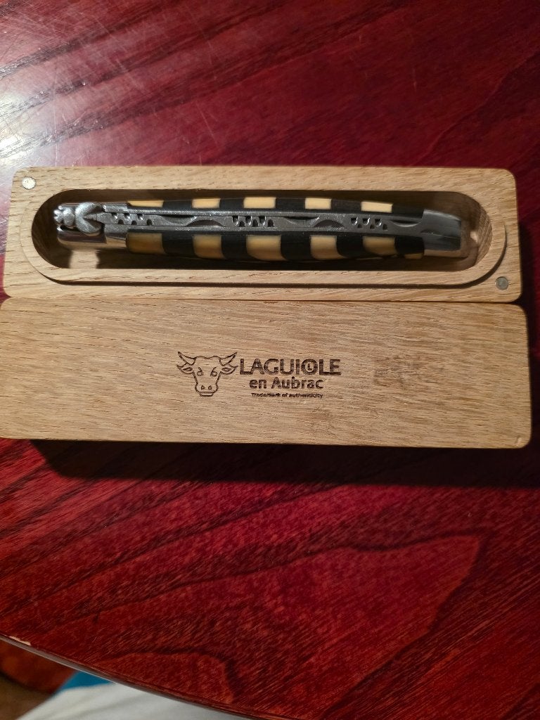 Laguiole couteau pliant ivoir de mammouth et ébène original, Collections, Enlèvement, Utilisé