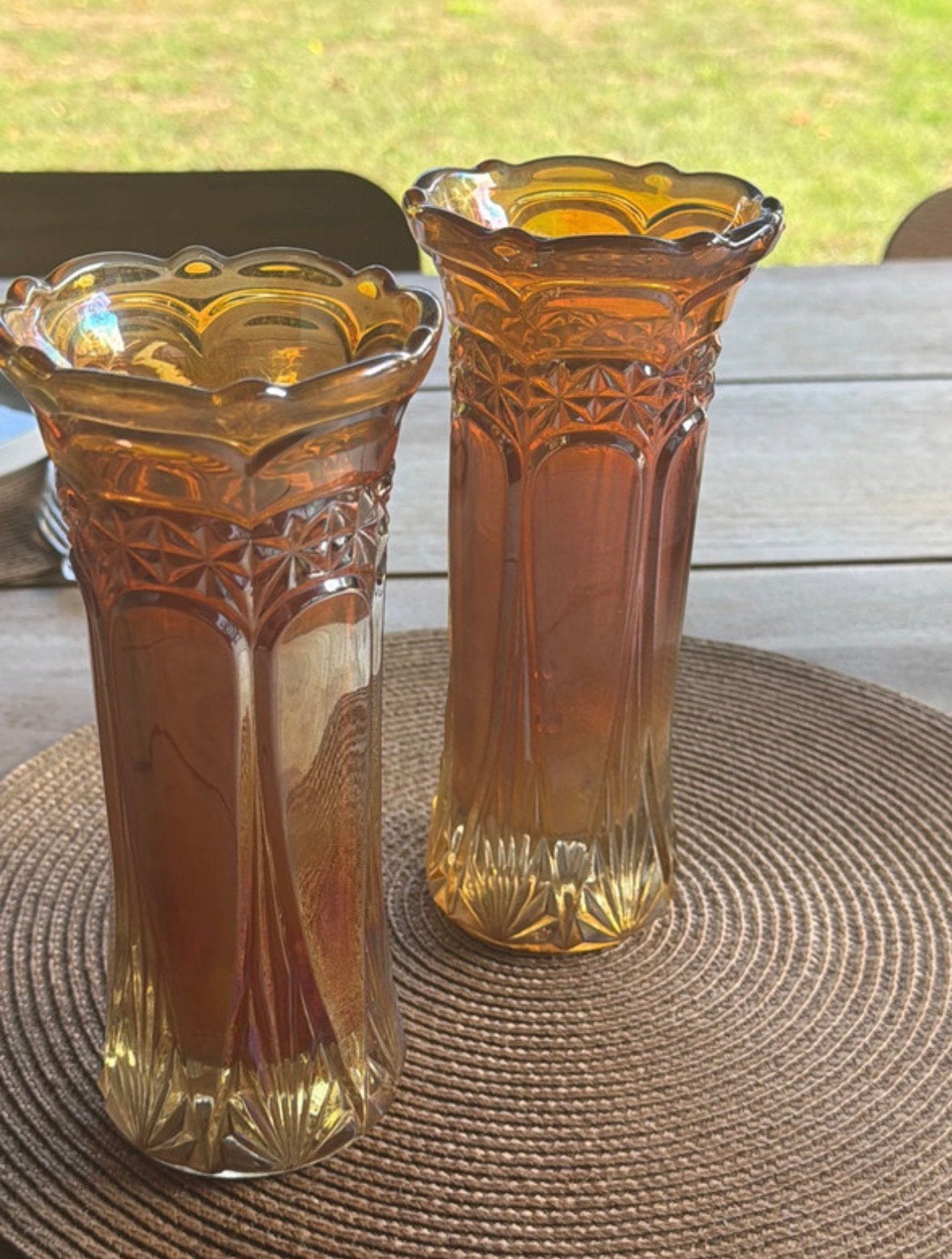 marigold carnival glass vaas, Enlèvement, Comme neuf, Doré, Verre