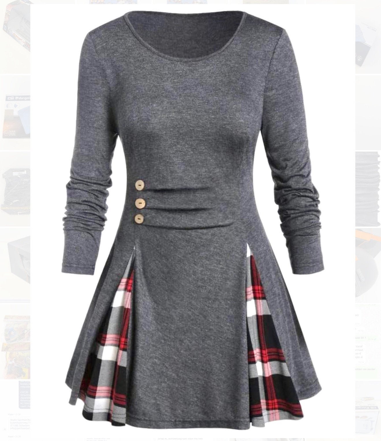 Nouvelle robe tunique XL à carreaux gris à manches longues, Enlèvement ou Envoi, Neuf, Taille 46/48 (XL) ou plus grande, Gris