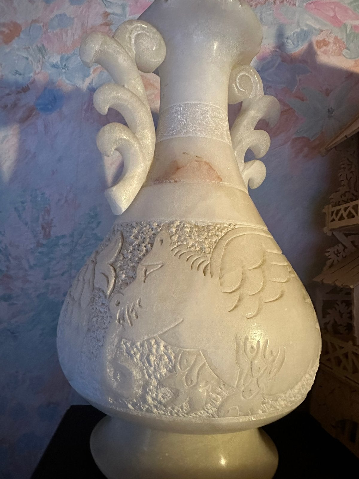 Lampe en marbre blanc avec motif de dragon, Maison & Meubles, Enlèvement, Utilisé