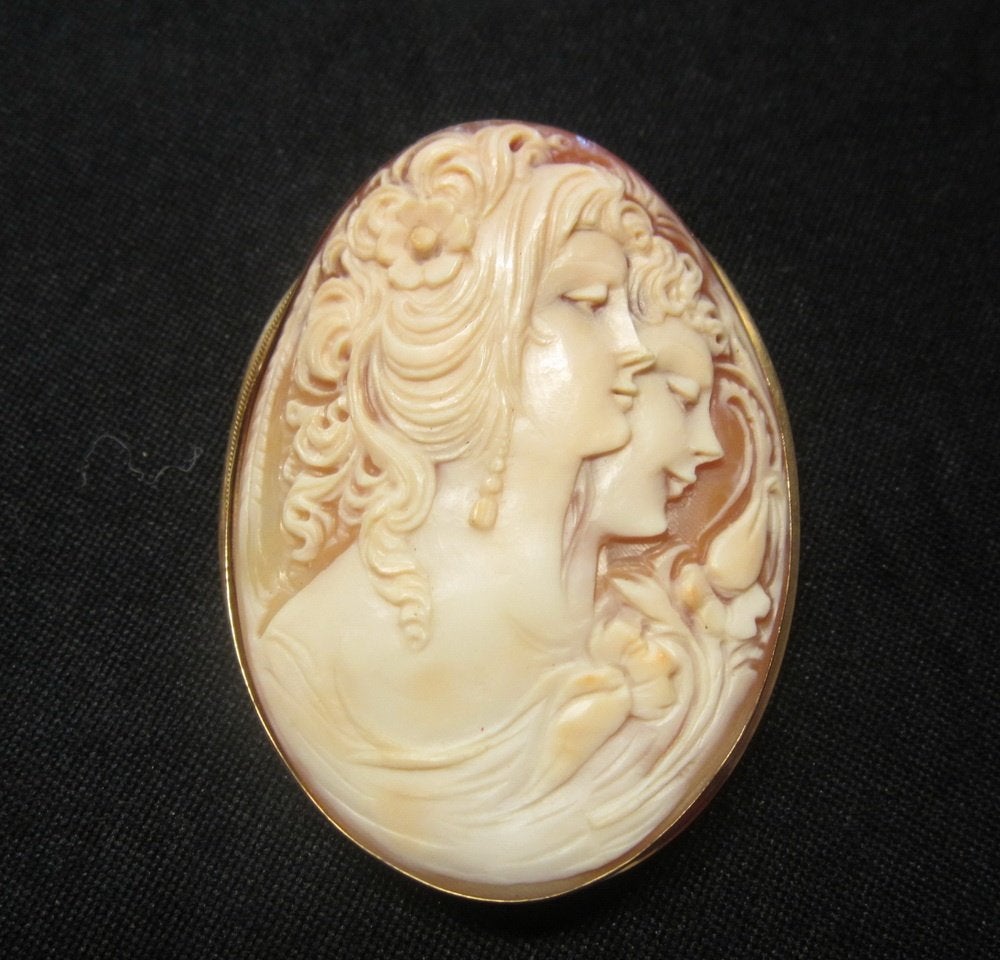 Antieke 18 kt gouden camee broche / hanger, art nouveau, Handtassen en Accessoires, Antieke sieraden, Verzenden, Goud, Broche