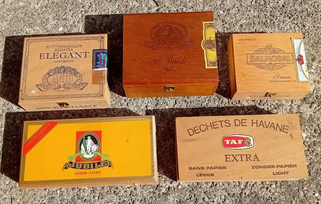 Lot de 5 anciennes boîtes à cigares en bois, Verzamelen, Ophalen, Gebruikt