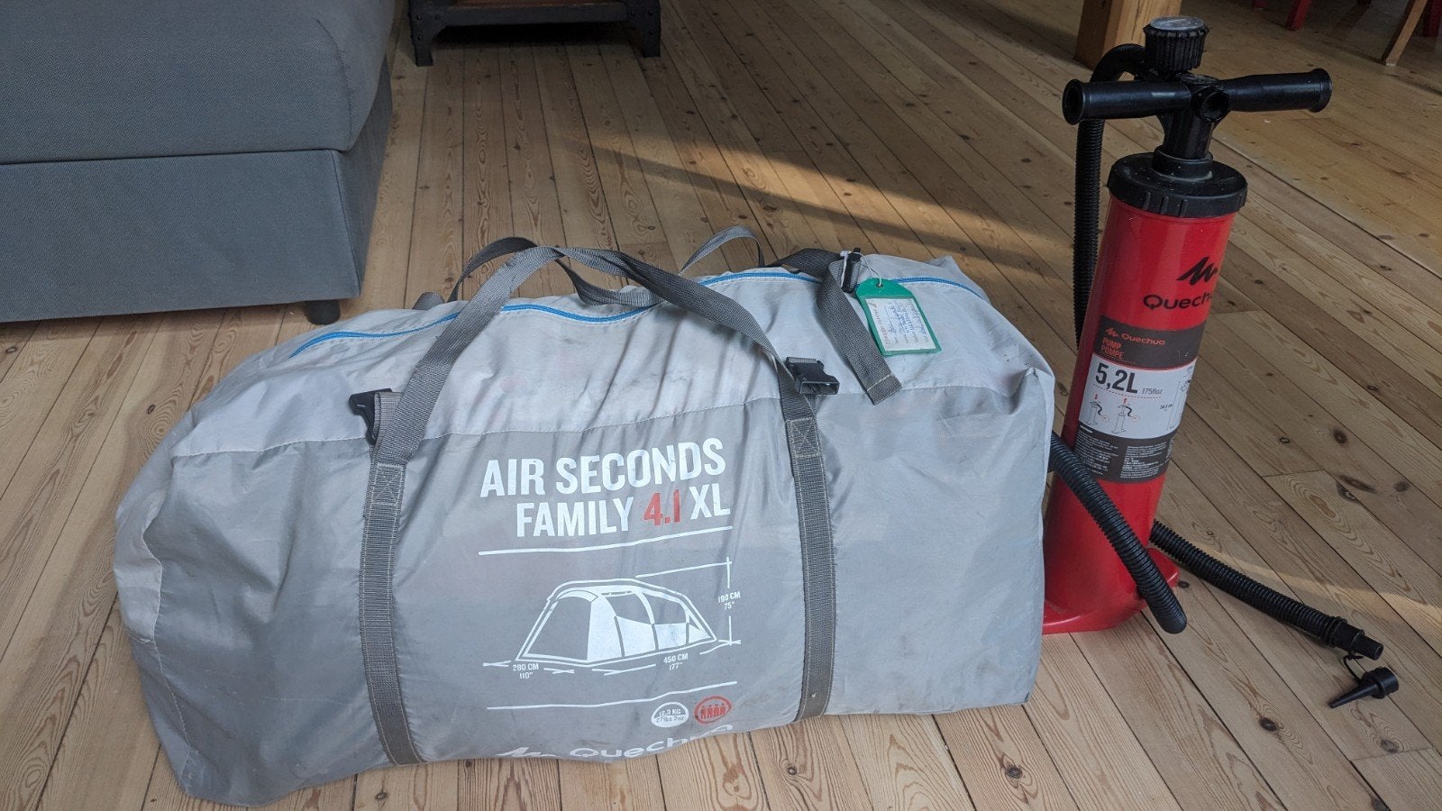 Tente Quechua Air Seconds 4.1 XL avec pompe, Gebruikt