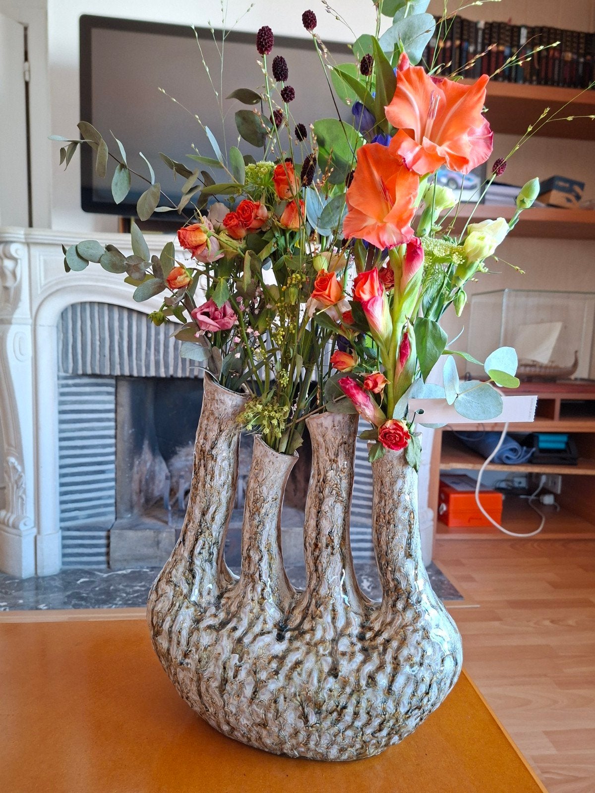 Vaas Asima Keramiek, Huis en Inrichting, Woonaccessoires | Vazen, Ophalen, Bruin, 48 cm, Steen/keramiek