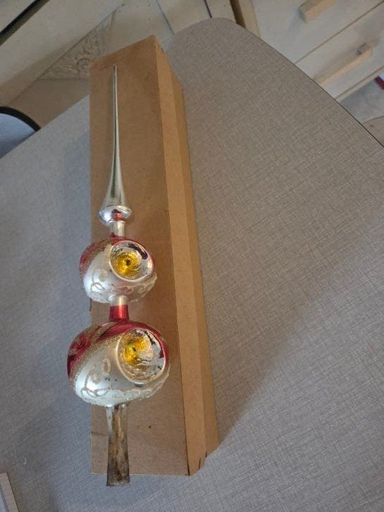Pic de sapin de Noël en verre vintage avec double réflecteur, Enlèvement ou Envoi, Utilisé