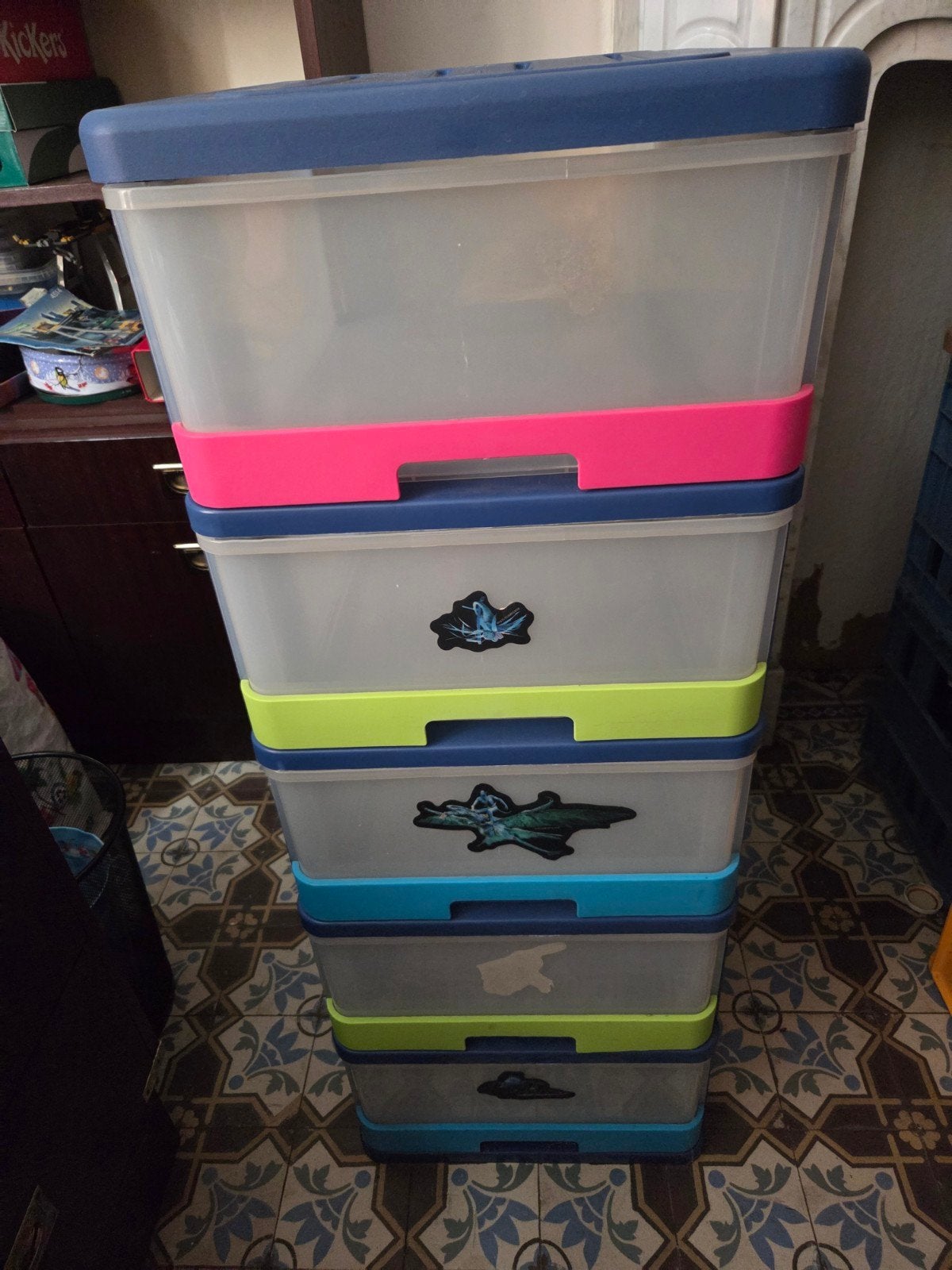 Meuble avec 5 bacs de rangement ou tiroirs, en plastique, Enlèvement, Comme neuf, Classique