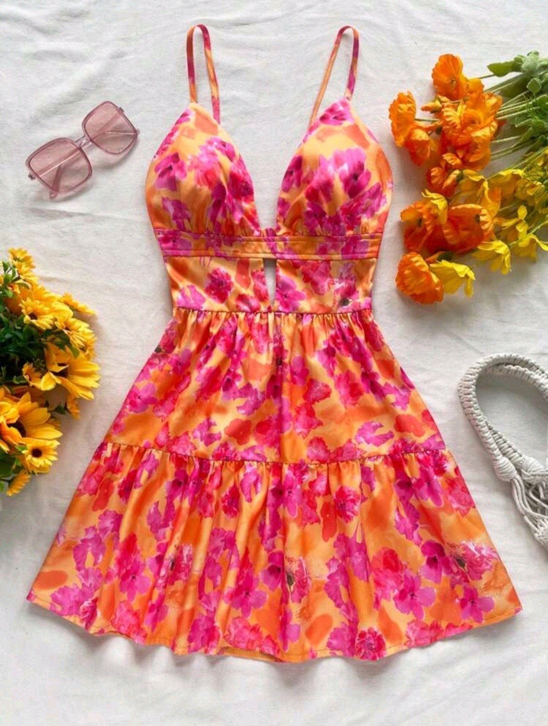 Robe fleurie dos nu  - Style bohème, Neuf, Enlèvement ou Envoi, Au-dessus du genou, Taille 34 (XS) ou plus petite
