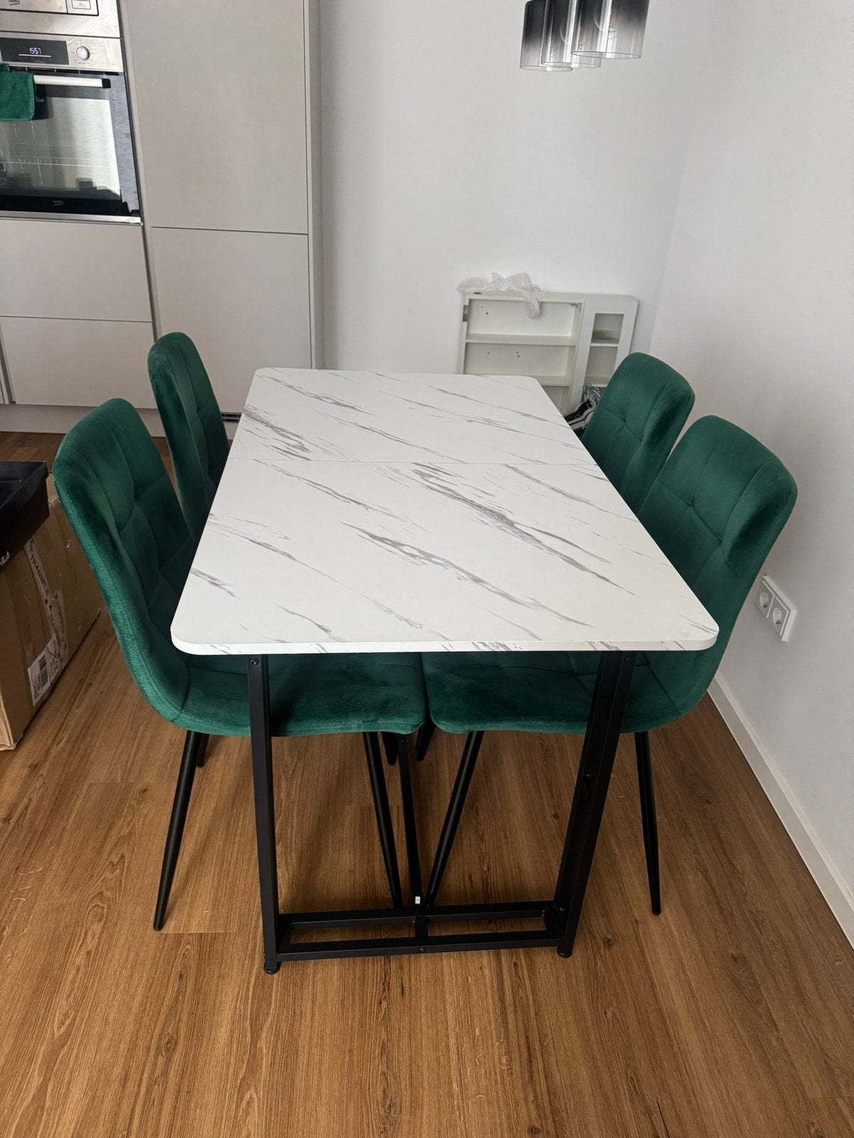 Nieuwe eettafel 120 x 70 cm –wit marmerlook (nooit gebruikt), Enlèvement, Neuf