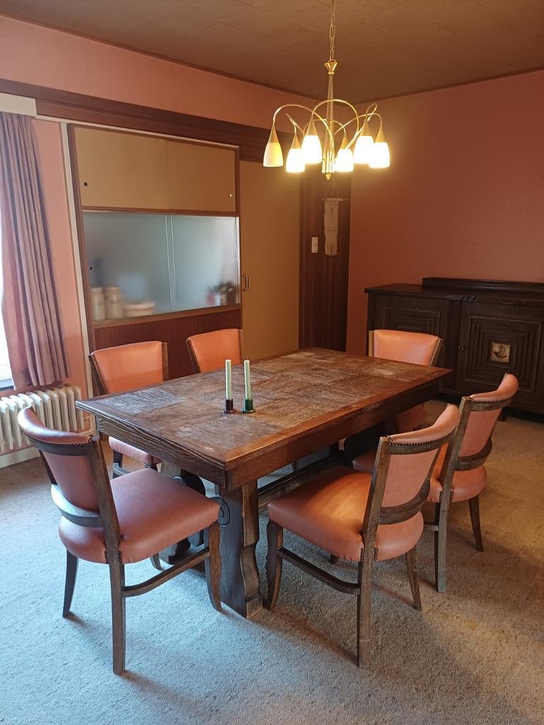EETKAMERSET Tafel - dressoir - 6 stoelen / ook apart te koop, Ophalen, Gebruikt