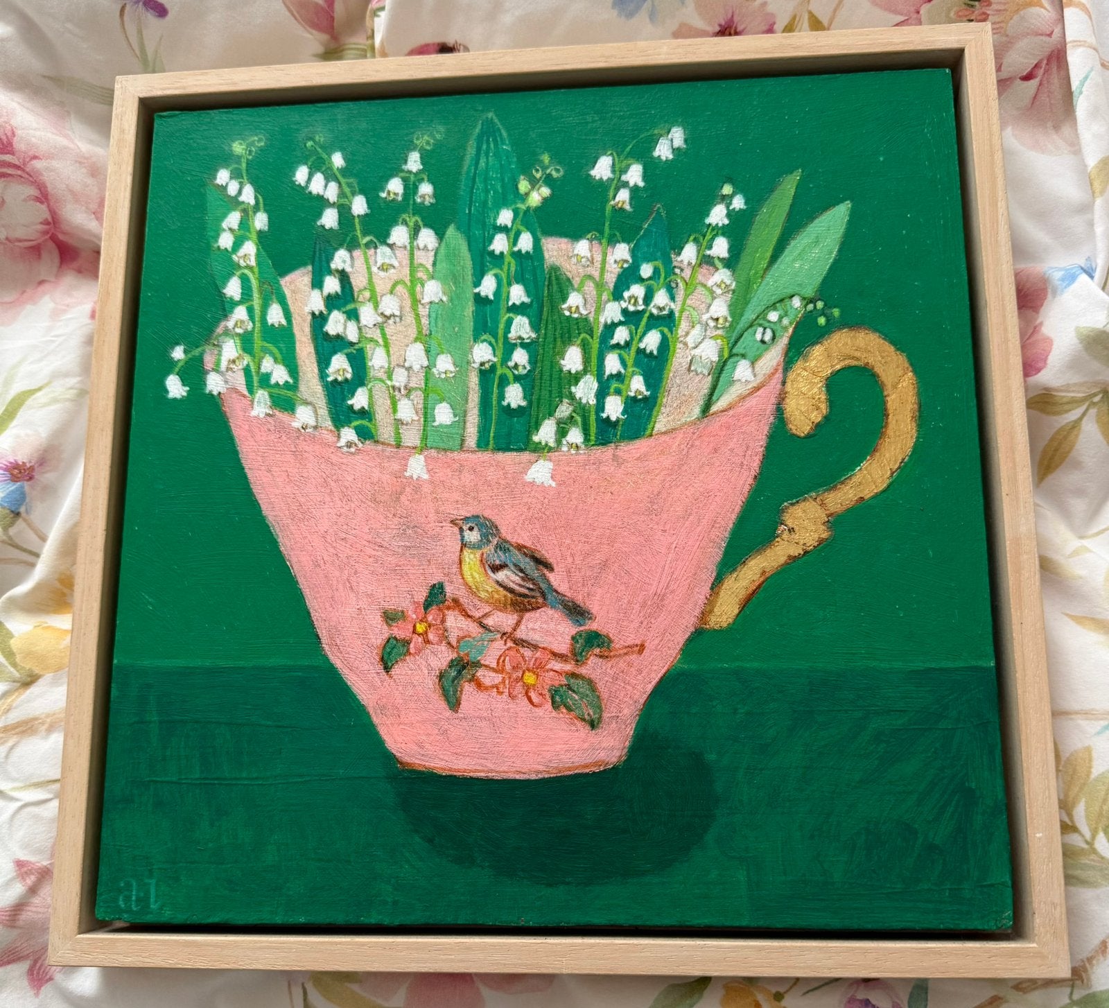 Peinture originale Andrea Letterie Lelietje der dalen II, Antiquités & Art, Bois, Fleurs, Peinture acrylique, Signé