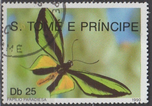 Sao Tomé e Principe - Paradijsvogelvlinder - 1990, Timbres & Monnaies, Enlèvement ou Envoi, Affranchi