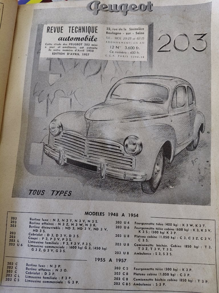 Peugeot 203 Revue technique, Enlèvement, Utilisé, Peugeot
