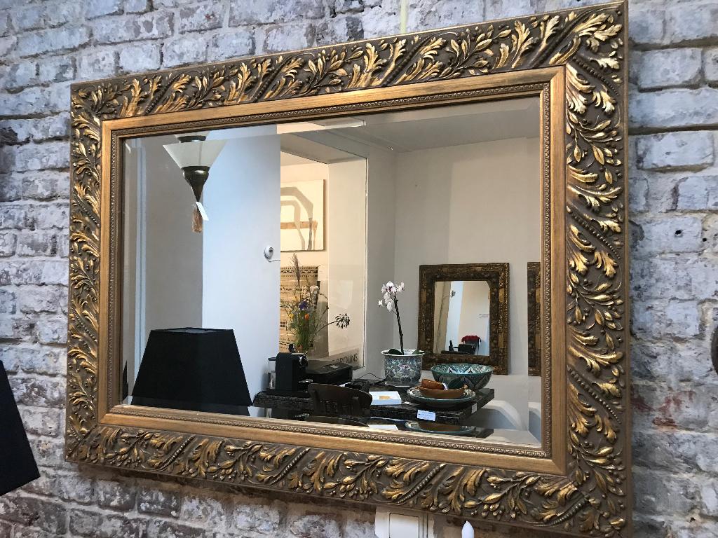 Vergulde spiegel / geslepen glas, Antiek en Kunst, Ophalen, Rechthoekig, 100 tot 150 cm, Minder dan 100 cm