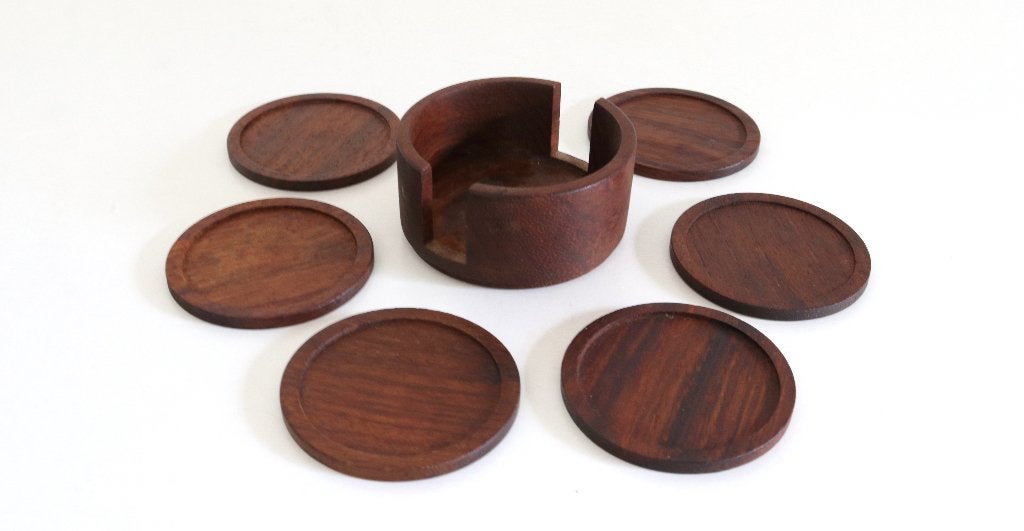Vintage Mid Century Onderleggers - Houten Coasters, Enlèvement ou Envoi, Comme neuf
