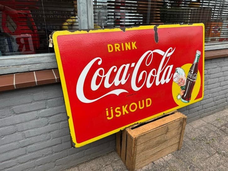 Oude Coca-Cola emaille Reclamebord - IJskoud!
