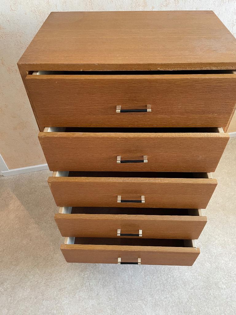 Meuble de rangement bois - Design Scandinave - Années 70, 25 à 50 cm, 5 tiroirs ou plus, Moins de 100 cm, Enlèvement