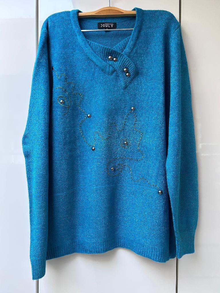 Blauwe turquoise trui van Jouly - Maat 2, Maat 38/40 (M), Blauw, Zo goed als nieuw, Jouly