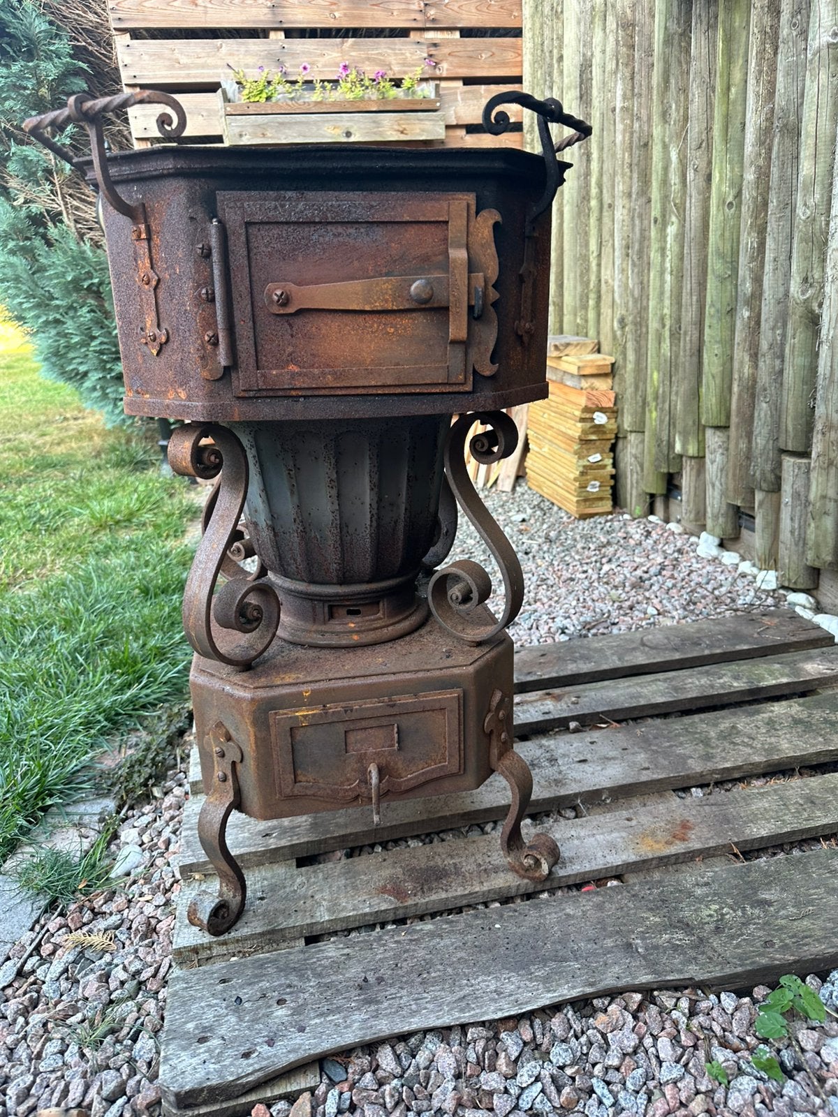 Leuvense stoof retro vuurschaal hout kachel, Ophalen, Gebruikt, Houtkachel, Vrijstaand