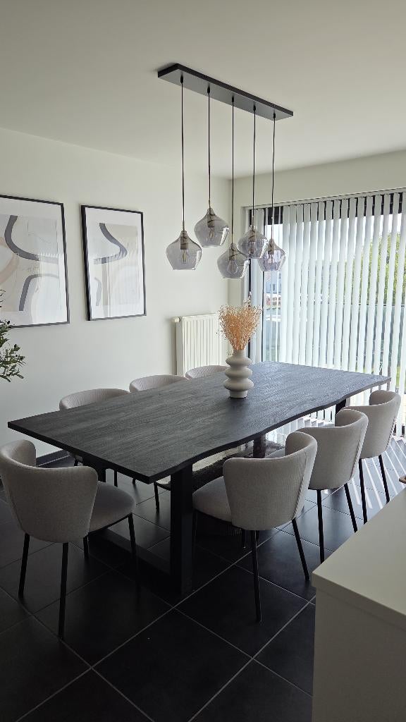 Zwarte massief houten eettafel, Huis en Inrichting, Tafels | Eettafels, Zo goed als nieuw, 100 tot 150 cm, 200 cm of meer, Vijf personen of meer