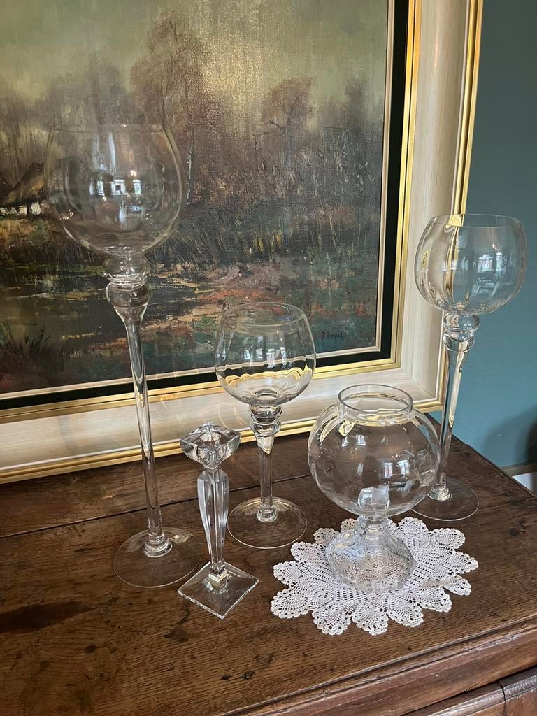 Set van 5 glazen kandelaars, Ophalen, Glas