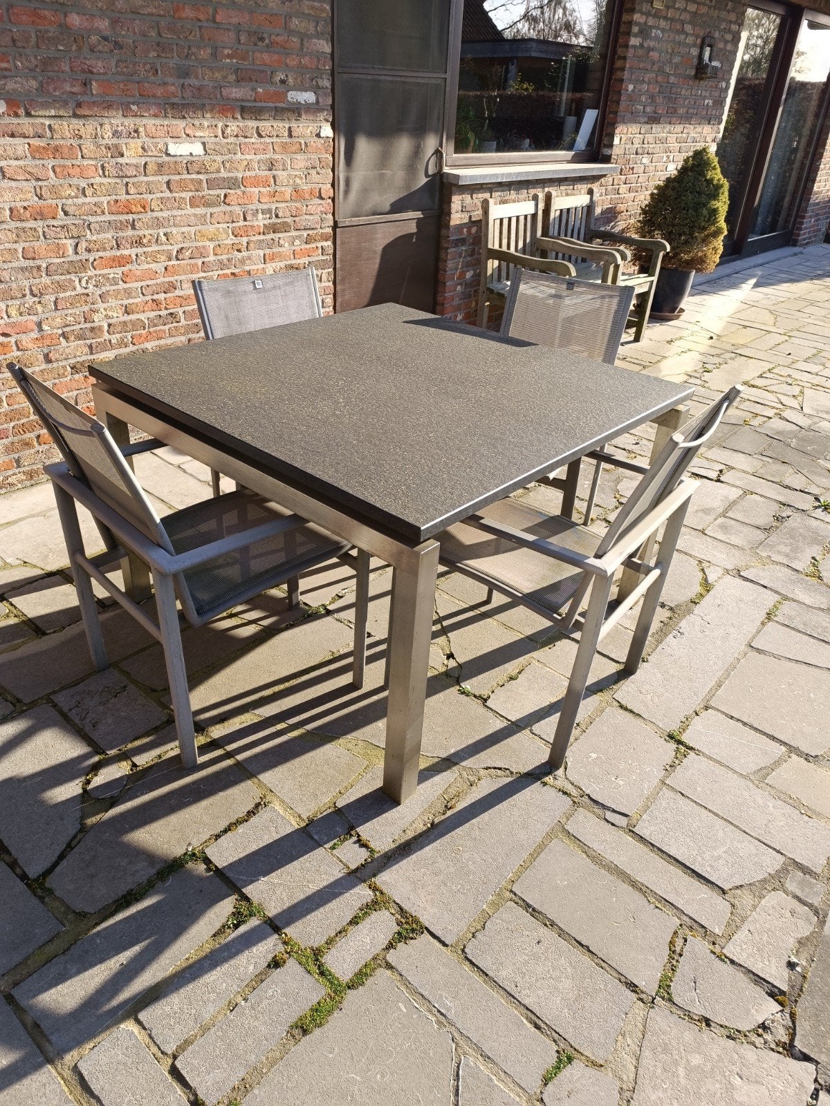 terrastafel en tuinstoelen, Tuin en Terras, Ophalen, Inox