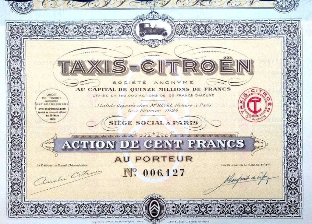 Taxi's-CITROËN 1924, Ophalen of Verzenden, 1920 tot 1950, Aandeel