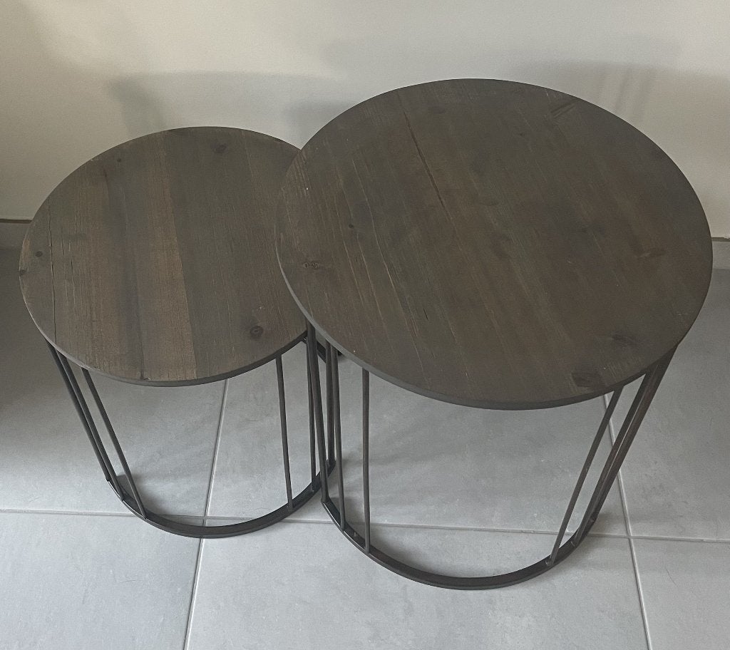Set van 2 industriële bijzettafels, Ophalen, Zo goed als nieuw, Rond, 45 tot 60 cm