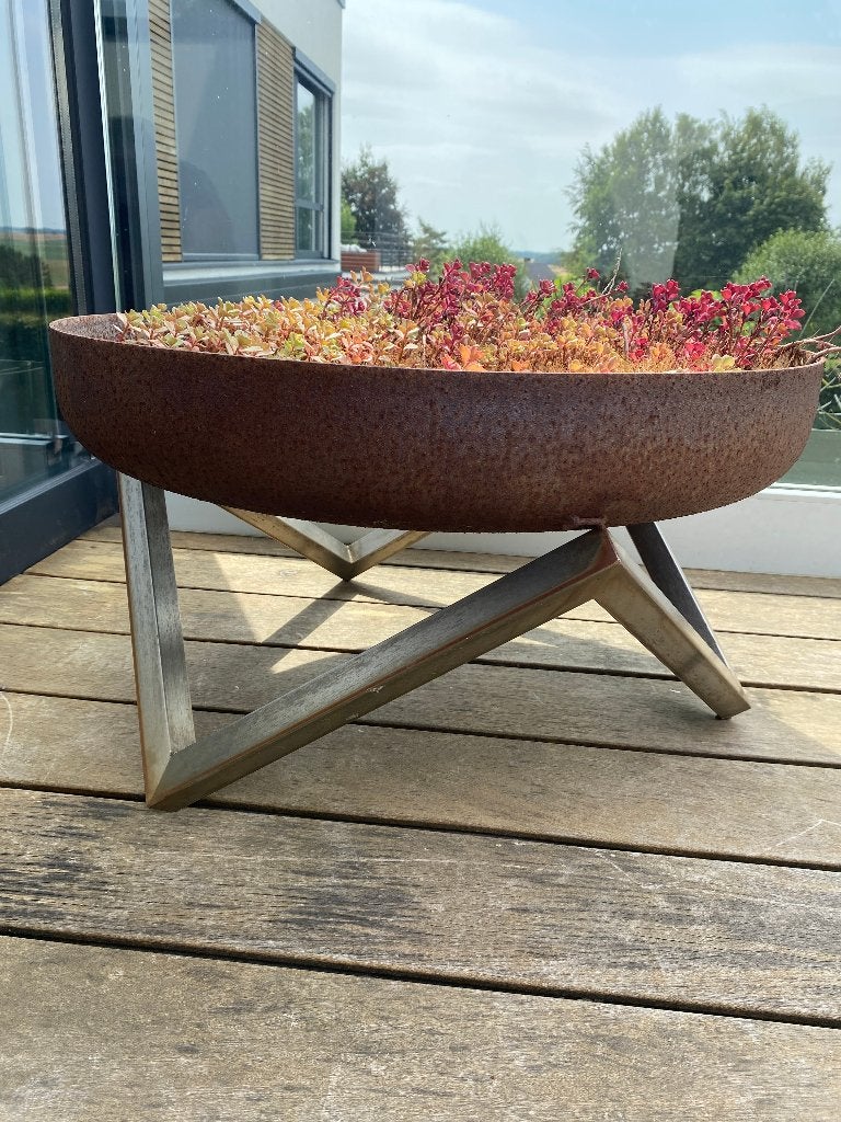 jardinière design en acier patiné sur piètement métallique, Jardin & Terrasse, Enlèvement, Utilisé, Métal, Balcon