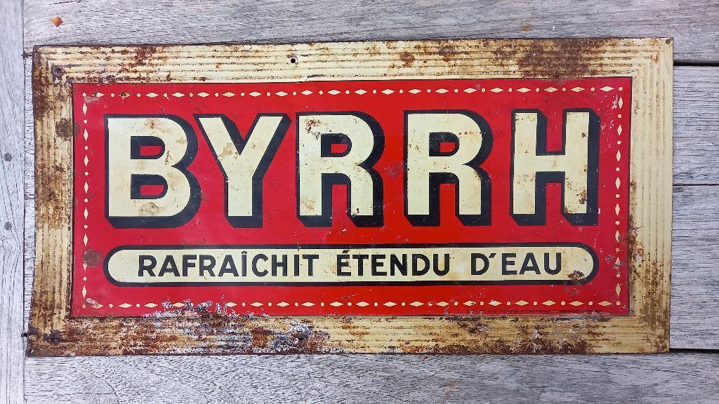 panneau d'affichage en métal vers 1940 BYRRH, Collections, Marques & Objets publicitaires, Enlèvement ou Envoi, Utilisé, Panneau publicitaire