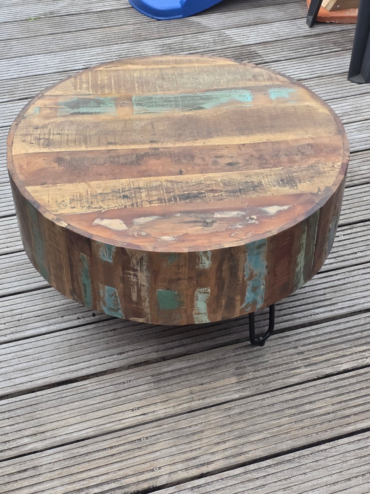 Eiken koffie tafel op zwarte metalen poten, Ophalen, Zo goed als nieuw, 5 – 50, Eikenhout