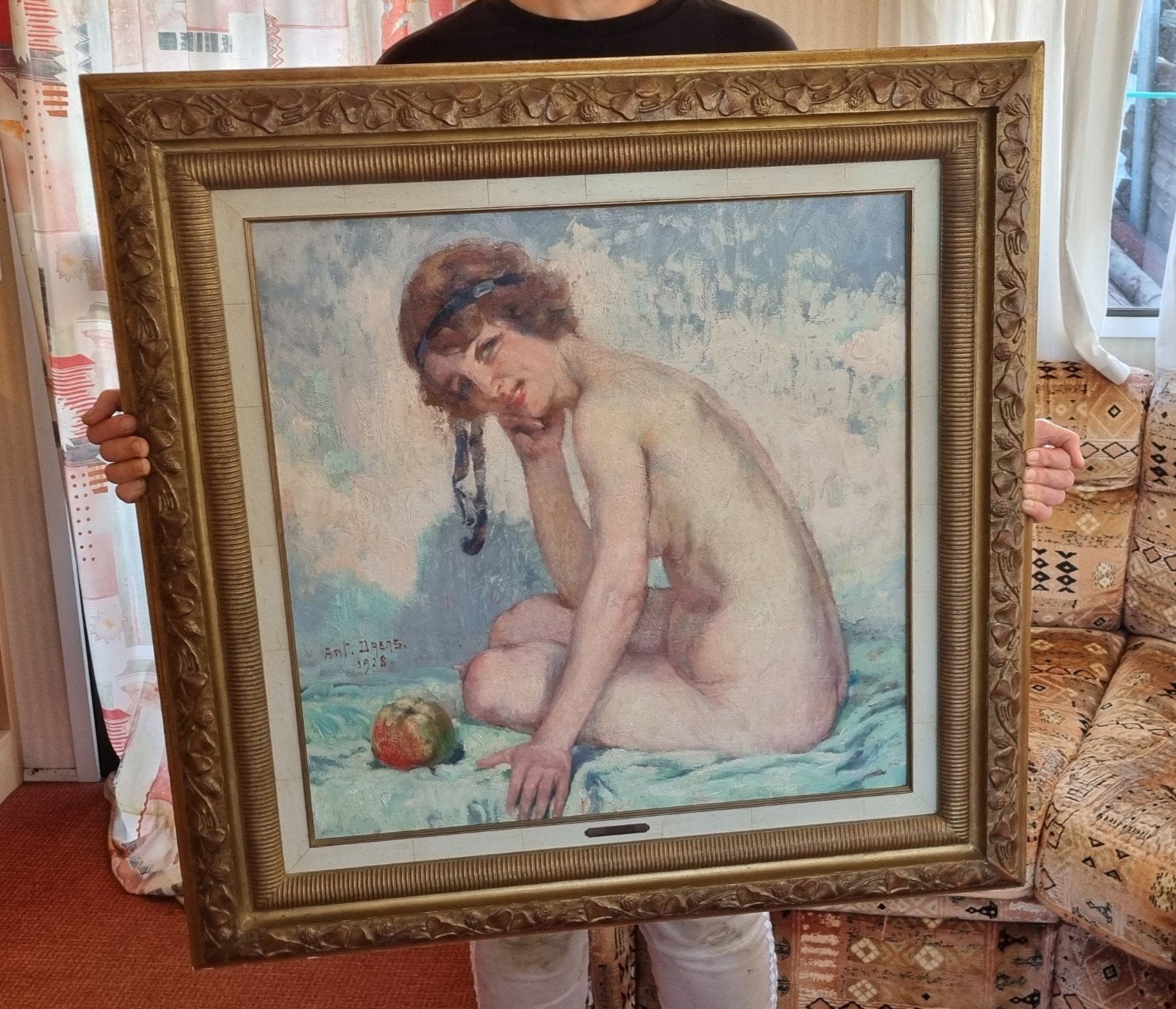 Antoine Daens (1871—1946) Le fruit interdit qui. 1928, Portrait ou Personnes, Peinture à l'huile, Panneau, Enlèvement
