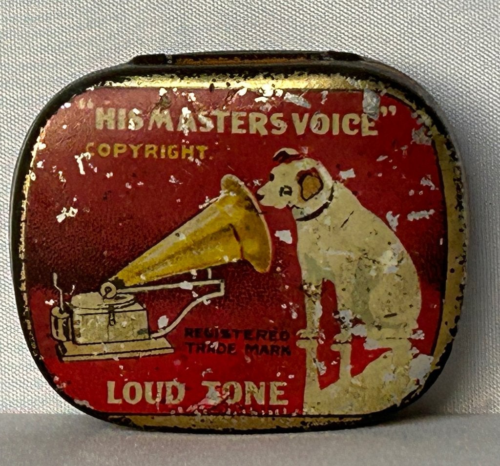 oud blikken platenspeler naaldendoosje His masters voice, Antiek en Kunst, Ophalen of Verzenden