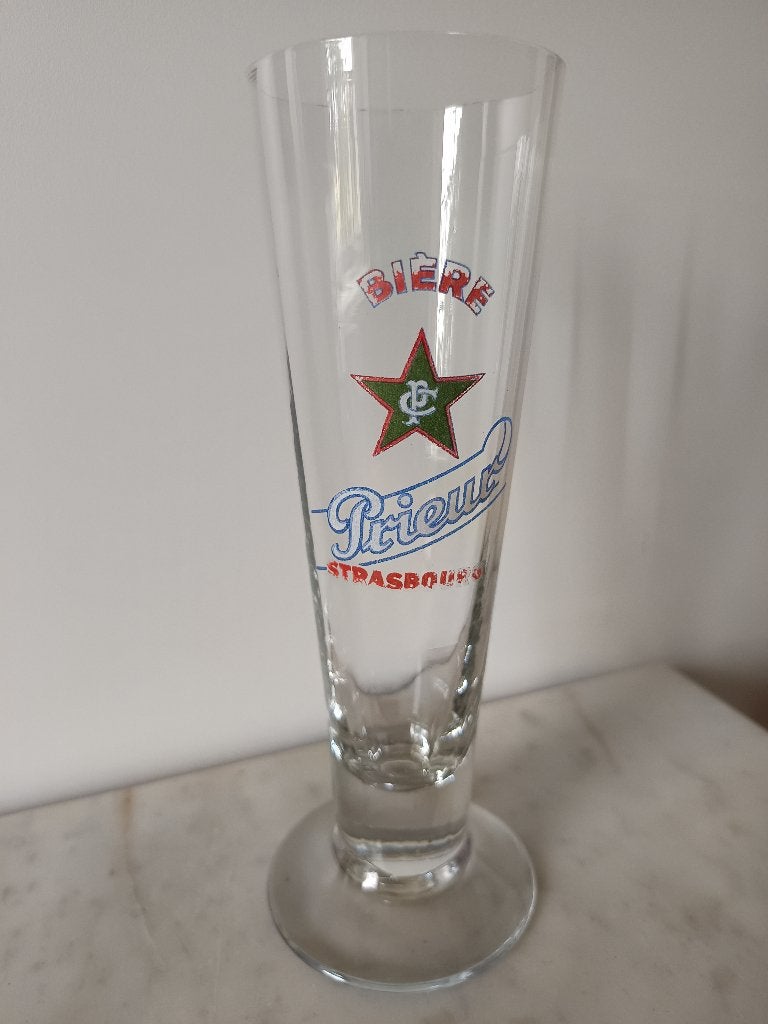 Zeldzaam bierglas Prieur, Verzamelen, Biermerken, Verzenden, Gebruikt, Glas of Glazen, Overige merken