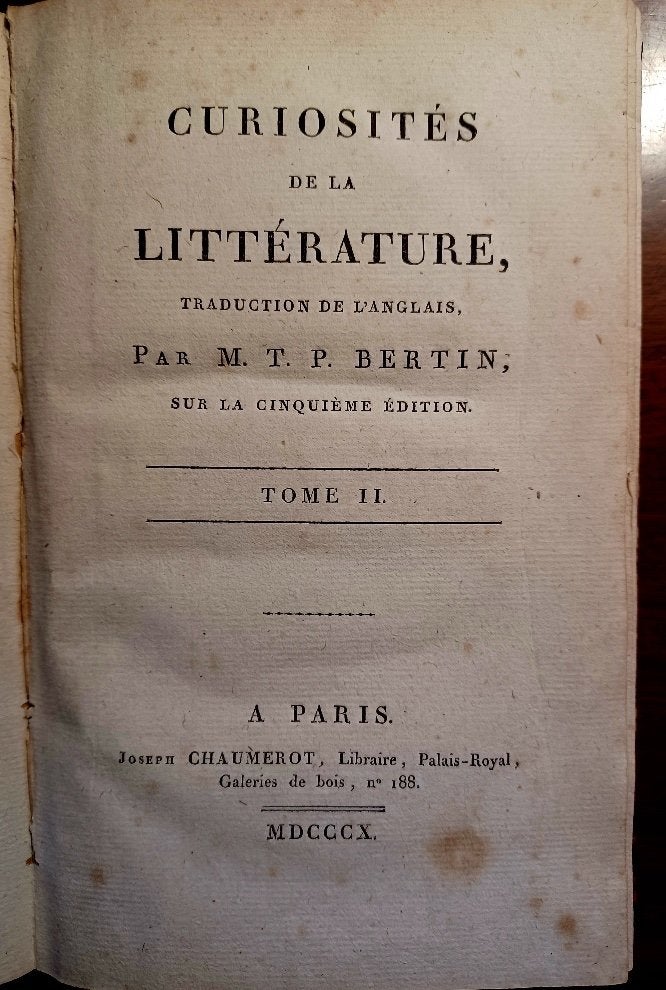 D'Israeli, Curiosités de la littérature Tome 2 (1810), Verzenden