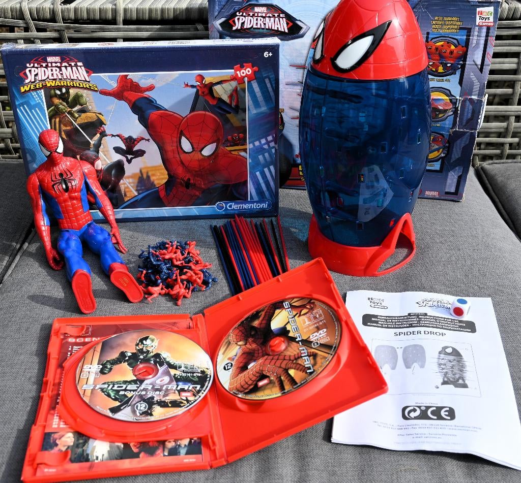 Spiderman held, puzzel, Spider drop+gratis DVD's& T-shirt, Ophalen of Verzenden, Zo goed als nieuw
