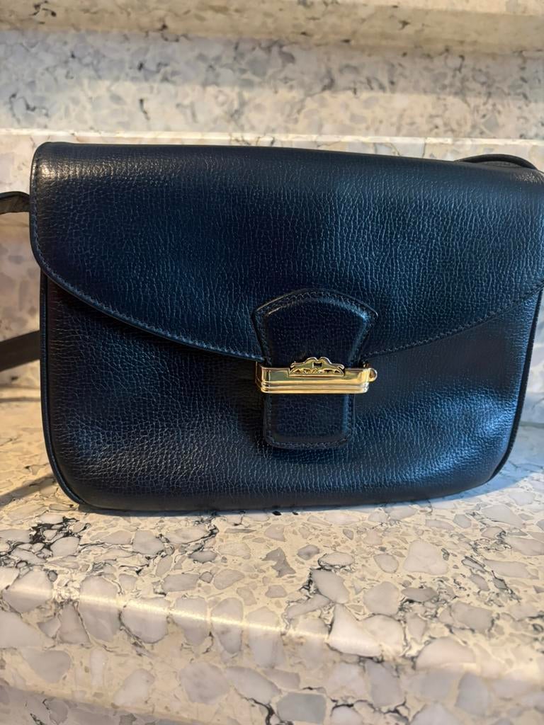 Apollo vintage lederen marineblauwe tas, Ophalen of Verzenden, Zo goed als nieuw, Zwart, Leer