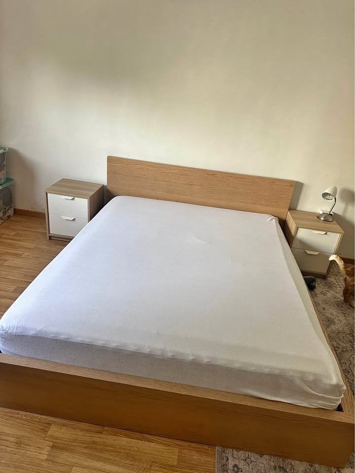 IKEA MALM tweepersoonsbed eiken inclusief matras 160x200, Ophalen, Gebruikt, Bruin, Tweepersoons