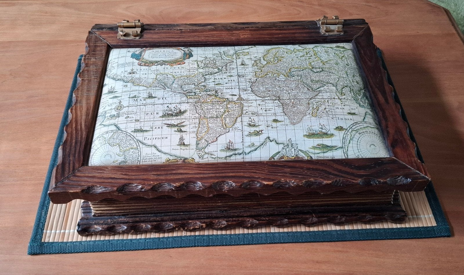 Vintage juwelenbox met wereldkaart., Ophalen of Verzenden