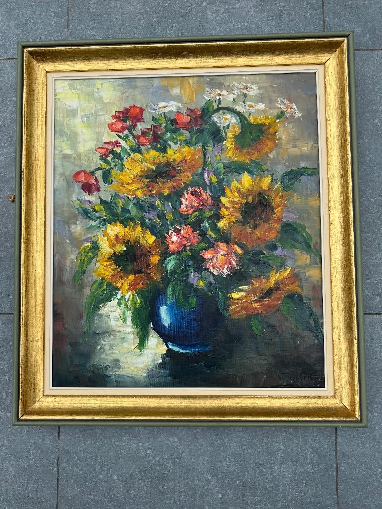 Schilderij uit de jaren zeventig - bloemstuk, Antiek en Kunst, Kunst | Schilderijen | Klassiek, Ophalen