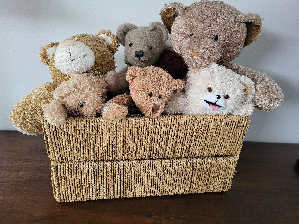 Stijl Flamand: mand + retro knuffelberen (zie foto's), Enlèvement ou Envoi, Osier, Comme neuf, Panier