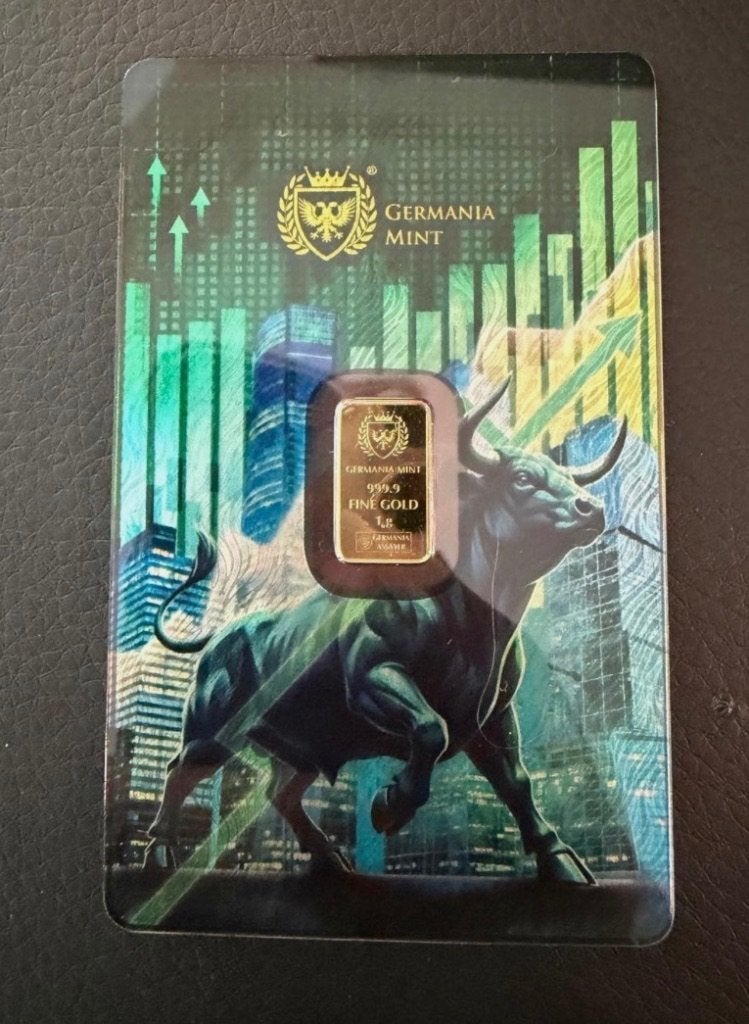 Germania Mint gouden baar 1 gram « Bull vs Bear » .9999, Ophalen of Verzenden, Goud