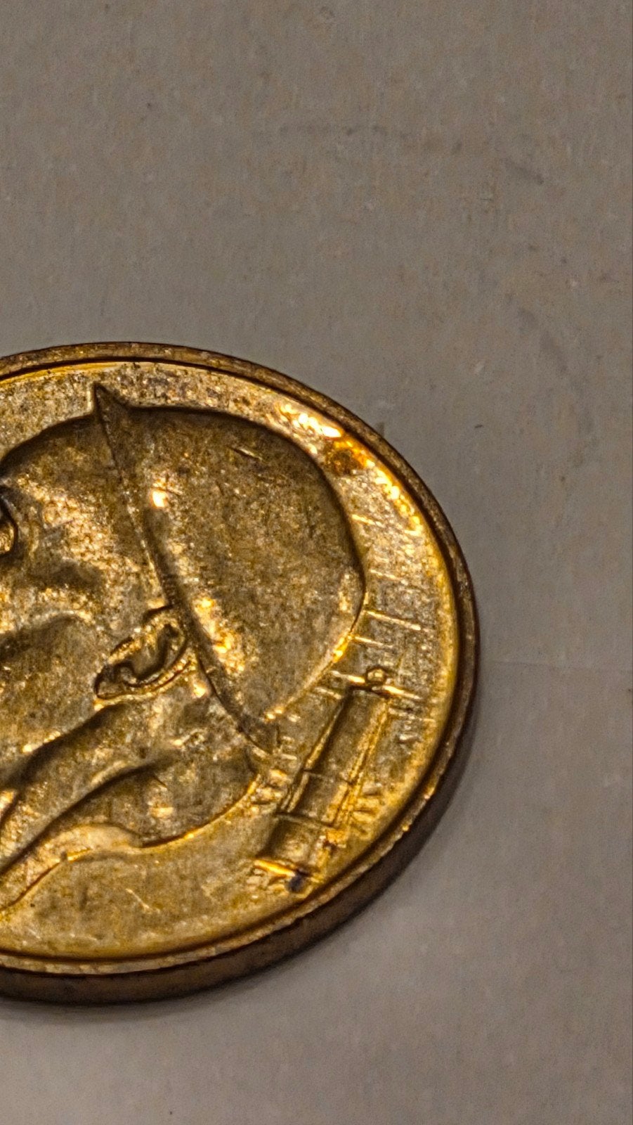 50 centiem 1996 fr met streepjes achter helm stempelbreuk, Postzegels en Munten, Munten | België, Ophalen of Verzenden, Brons