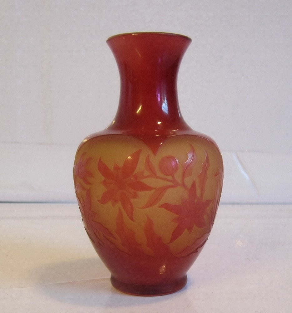 Vase ancien verre camée D'Argental, art nouveau, vers 1900, Envoi