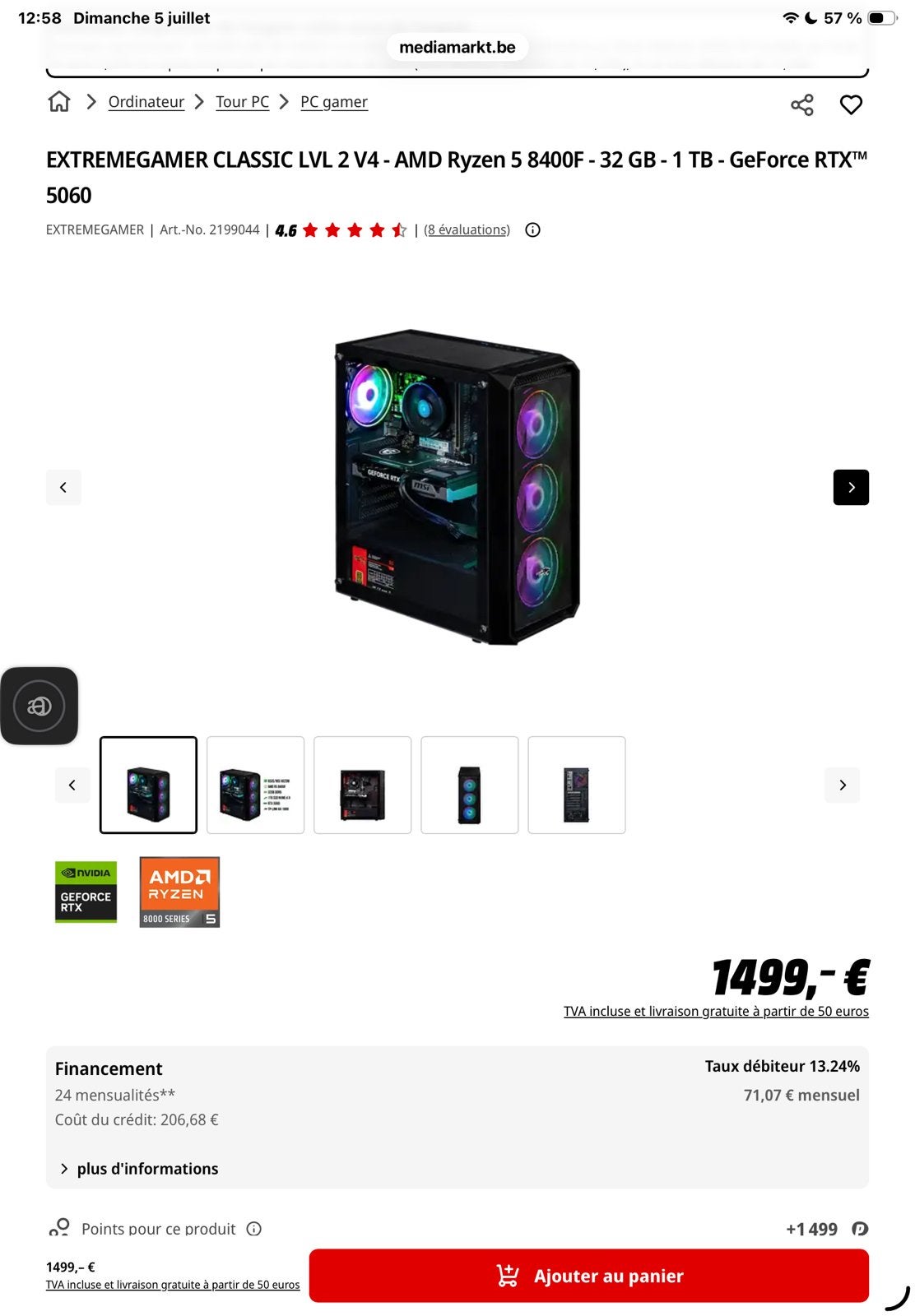 PC Gamer RTX 5060 / Ryzen 5 8400F, Enlèvement, Comme neuf