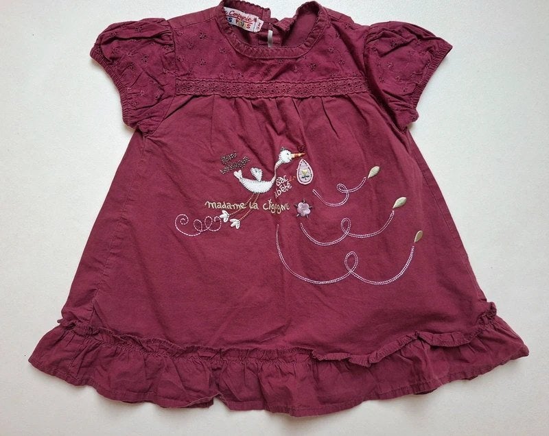 LA COMPAGNIE DES PETITS  Sur-robe bordeaux, cigogne T.9 mois, Robe ou Jupe, Enlèvement ou Envoi, Utilisé, La compagnie des petits