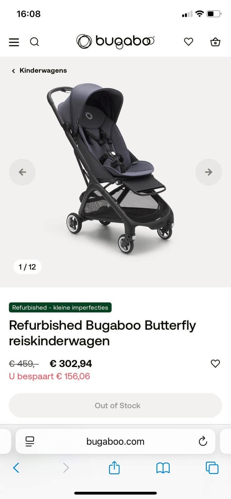 Bugaboo butterfly buggy, wintervoetenzak, parasol, beugel, Kinderen en Baby's, Ophalen, Zo goed als nieuw, Overige merken, Voetenzak